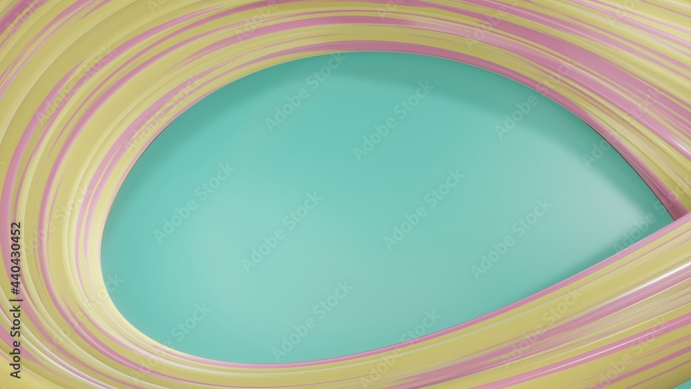 Poster 3d rendering of abstract swirl geometry on green pastel background. summer color theme