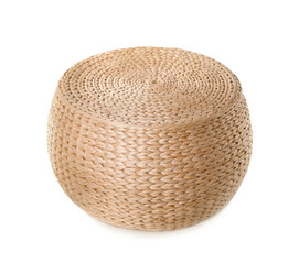 One stylish wicker pouf isolated on white