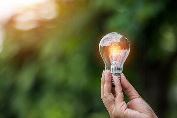 light bulb against nature, icons