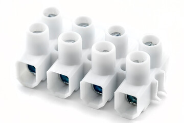 Plastic connection block with 4 entries for strands and solid conductors for electric cables,...