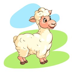 Image of a sheep in cartoon style, on a colored background. Funny, sweet animal.