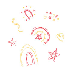 Childish hand drawn vector set. For nursery prints, clothes, invitations, posters, etc