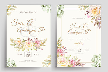 watercolor rose flower invitation card set