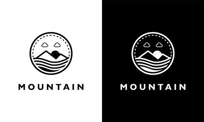 Ilustration vector graphic of Logo design concept Vintage Sun Mountain sunrise camp adventure