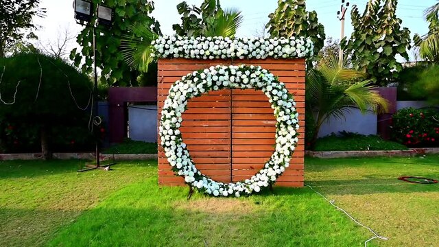 Beautiful outdoor decoration with white flowers for a wedding day