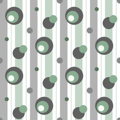 Geometric seamless pattern with circles and stripes. Abstract background with geometric shapes. Repeating texture. Vector illustration. Modern ornament. Design textile, paper, wallpaper, fabric.