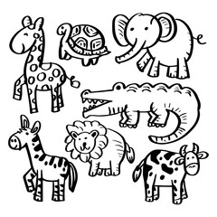 Sketch doodle cute animal set