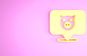 Yellow Pig icon isolated on pink background. Animal symbol. Minimalism concept. 3d illustration 3D render