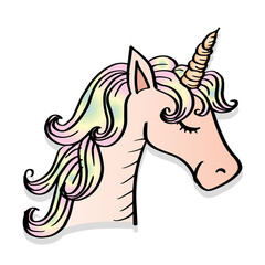 Cartoon cute little  unicorn head. Design for children.