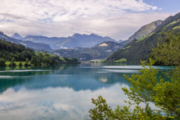 Naklejka na ściany i meble Lungern Lake in Swiss Alps