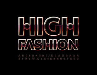 Vector chic sign High Fashion. Shiny Black and Gold Font. Abstract style Alphabet Letters and Numbers set