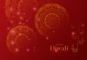 Diwali Festival Background with Round Floral Ornament - Diwali Background Template with Floral Ornate