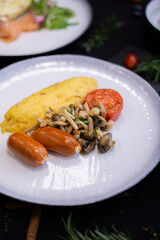 omelette delicious breakfast on black background