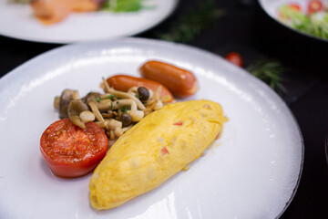 omelette delicious breakfast on black background