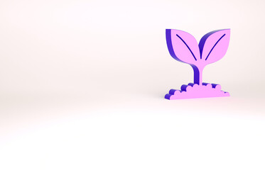 Purple Plant icon isolated on white background. Seed and seedling. Leaves sign. Leaf nature. Minimalism concept. 3d illustration 3D render
