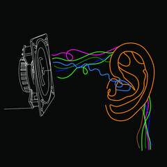 Audio speaker dynamic vector line art musical noodles of ears
