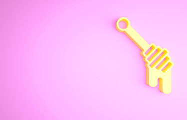 Yellow Honey dipper stick icon isolated on pink background. Honey ladle. Minimalism concept. 3d illustration 3D render