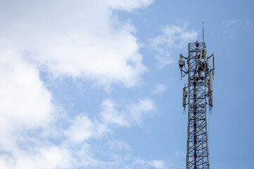 transmitter atop a cell phone pole About to be upgraded from 4g to 5g. High-risk electrical...