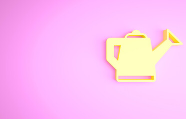 Yellow Watering can icon isolated on pink background. Irrigation symbol. Minimalism concept. 3d illustration 3D render