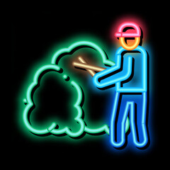 gardener with secateurs neon light sign vector. Glowing bright icon gardener with secateurs sign. transparent symbol illustration
