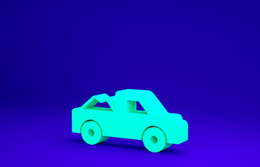 Green Pickup truck icon isolated on blue background. Minimalism concept. 3d illustration 3D render