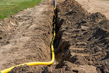 Street Light  Electric Cable installation in the trench.