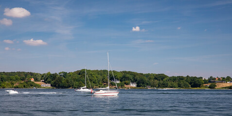 Pleasure Craft  outside Middelfart city in Denmark,scandinavia,Europe