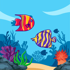 Cute Fish animal in ocean Vector Cartoon Illustrations for World Ocean Day
