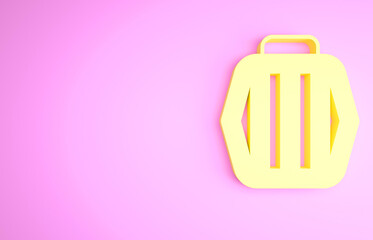 Yellow Pet carry case icon isolated on pink background. Carrier for animals, dog and cat. Container for animals. Animal transport box. Minimalism concept. 3d illustration 3D render