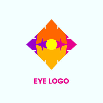 Abstract Eye Colorful Logo Concept. Purple, Orange, Yellow and Pink. Modern, Simple, Flat, Unique and Clean Logotype. Suitable for Logo, Icon, Symbol and Sign. Such as Digital, Media or Optic Logo