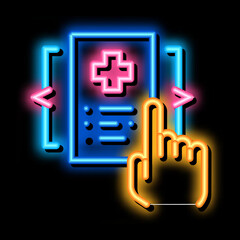 medical document selection neon light sign vector. Glowing bright icon medical document selection sign. transparent symbol illustration