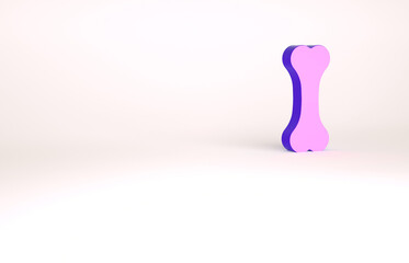 Purple Dog bone icon isolated on white background. Pets food symbol. Minimalism concept. 3d illustration 3D render