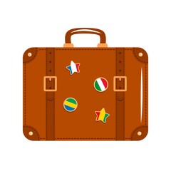 Suitcase for travel, summer holidays, vacation. Traveler's luggage. Tourist's suitcase. Vintage retro style.