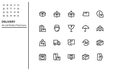 set of delivery line icons 64x64px, transport, box, logistic, shipping