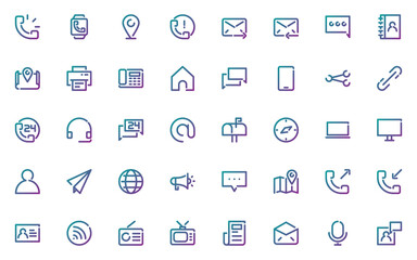 Fototapeta premium set of contact line icons, communications, mail, location, social