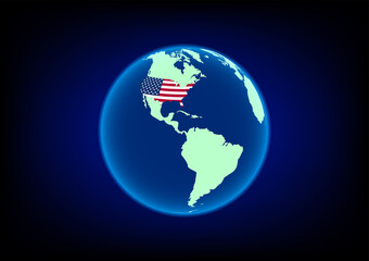 graphic design USA flag on map with blue background vector illustration