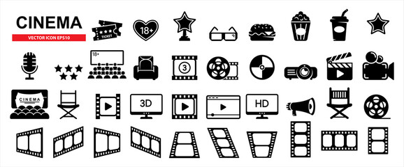 Cinema icons set vector illustration. Contains such icon as film, movie, tv, video and more.