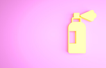 Yellow Pet shampoo icon isolated on pink background. Pets care sign. Dog cleaning symbol. Minimalism concept. 3d illustration 3D render