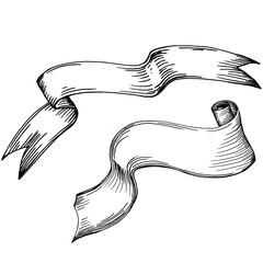 Hand drawn ribbons in retro style. Design element for greeting cards, banners, invitations. 