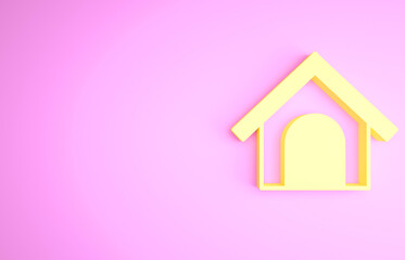 Obraz na płótnie Canvas Yellow Dog house icon isolated on pink background. Dog kennel. Minimalism concept. 3d illustration 3D render
