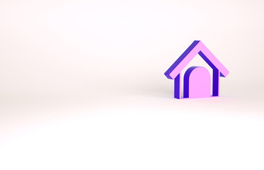 Purple Dog house icon isolated on white background. Dog kennel. Minimalism concept. 3d illustration 3D render