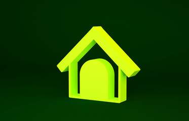 Yellow Dog house icon isolated on green background. Dog kennel. Minimalism concept. 3d illustration 3D render
