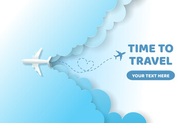 Vector digital craft of Travel banner, Time to travel concept. Eps 10 vector.