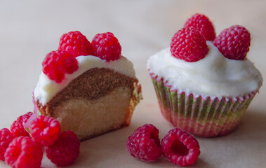A tasty raspberry muffin or cupcake perfect for summer days