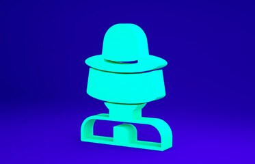 Green Beekeeper with protect hat icon isolated on blue background. Special protective uniform. Minimalism concept. 3d illustration 3D render
