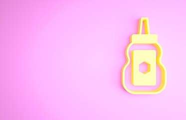 Fototapeta premium Yellow Jar of honey icon isolated on pink background. Food bank. Sweet natural food symbol. Minimalism concept. 3d illustration 3D render