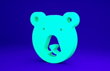 Green Bear head icon isolated on blue background. Minimalism concept. 3d illustration 3D render