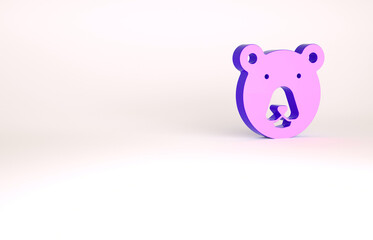 Purple Bear head icon isolated on white background. Minimalism concept. 3d illustration 3D render