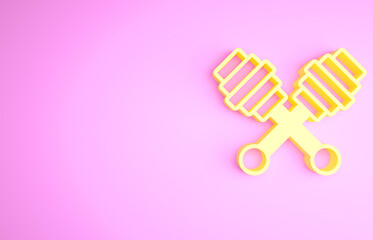 Yellow Honey dipper stick icon isolated on pink background. Honey ladle. Minimalism concept. 3d illustration 3D render