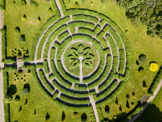 Plant maze. Aerial drone view.